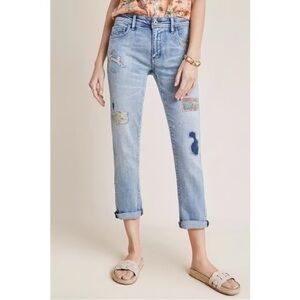 Anthropologie Pilcro and the Letterpress Slim Boyfriend Embroidered Patch Jeans